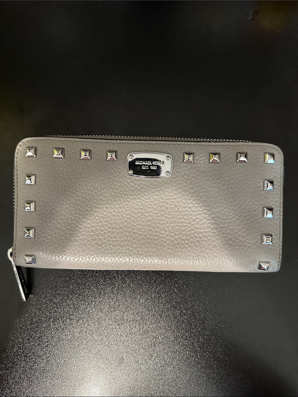Michael Kors Gray Studded Zip Wallet